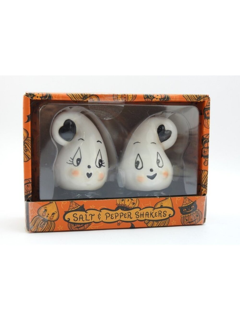 Johanna Parker Ghost Halloween Ceramic Salt & Pepper Shakers Set of 2 New in box